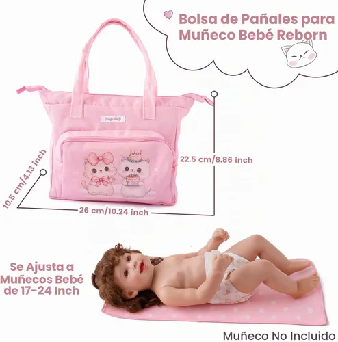 Vista 2 de BABESIDE Juego de 5 bolsas de pañales para muñecas de bebé, bonitos patrones de gato, accesorios para muñecas de bebé, bolsa de pañales rosa