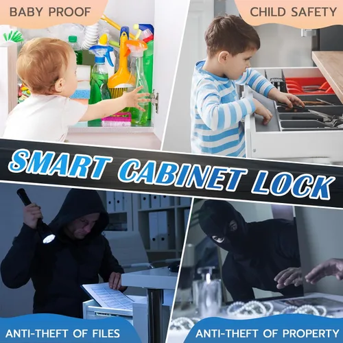 Vista 3 de Eseesmart Cerradura inteligente para gabinete, magnética digital electrónica RFID sin llave, Bluetooth, seguridad infantil, a prueba de bebés