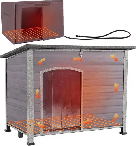 Vista 14 de Aivituvin Casa para Perros de Exterior con Calefacción Perrera para Perros con Forro Aislante y Calentador para Invierno Marco de Hierro Resistente