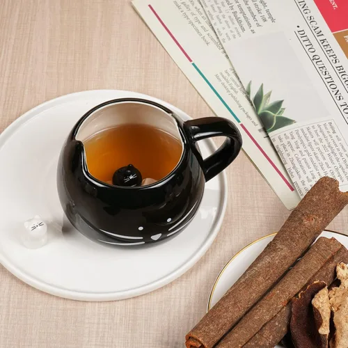 Vista 9 de Koolkatkoo Juego de tazas de café con diseño de gato lindo para niñas y mujeres, tazas de cerámica para parejas de gatitos para amantes