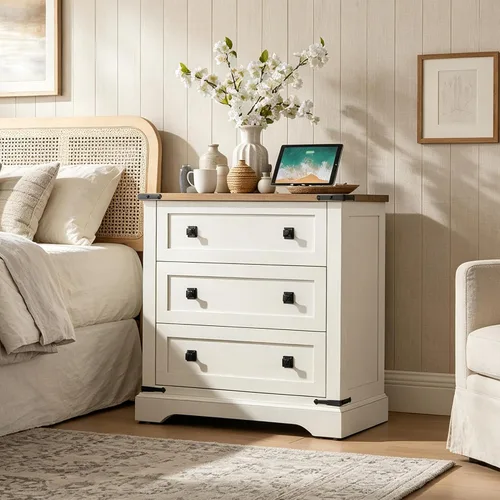Vista 16 de T4TREAM - Cómoda de granja con 5 cajones para dormitorio, cómodas altas rústicas de madera, organizadores de cómodas para dormitorio, sala de estar