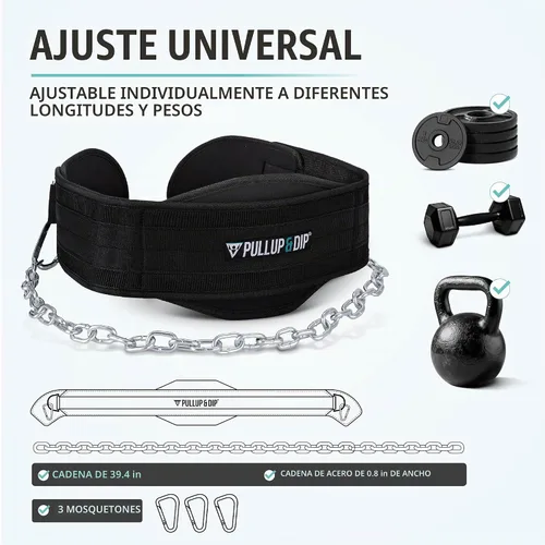Vista 5 de PULLUP & DIP Cinturón de levantamiento de pesas para fortaleza adicional y construcción muscular, cinturón de peso con cadena de acero y 3