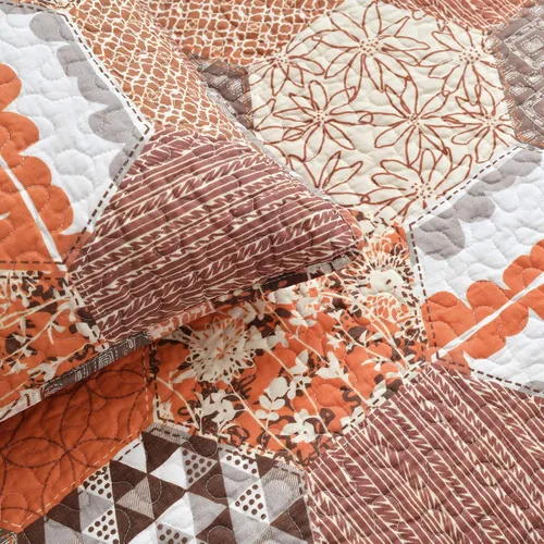 Vista 4 de Lush Decor Briley - Juego de edredón reversible de algodón de 3 piezas, color mandarina, juego de ropa de cama acolchado, colcha de retazos