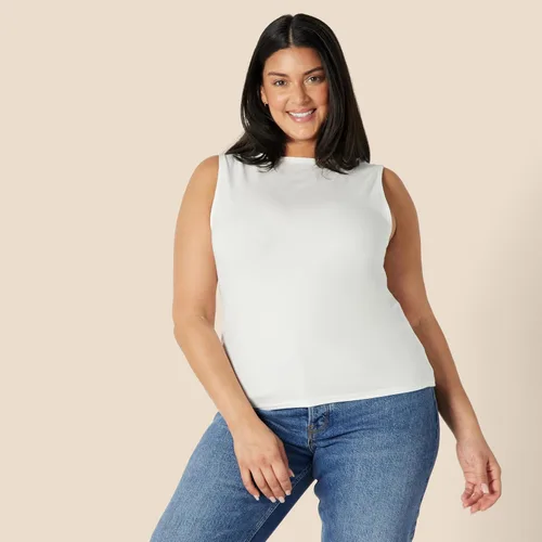 Vista 5 de Amazon Essentials Camiseta sin mangas de algodón ajustada para mujer Blanco
