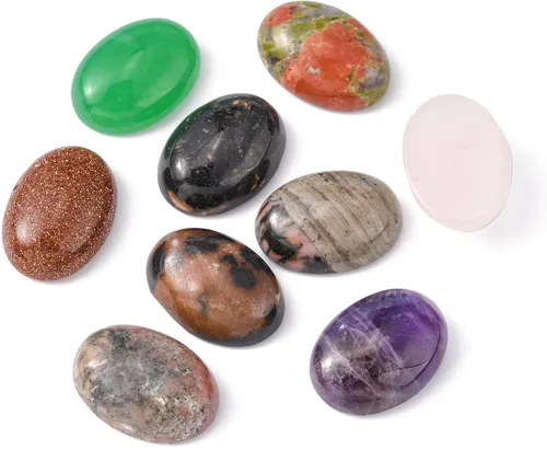 Vista 25 de Crafans Flat Back Gemstone Oval Cabochons Natural Stone Cabochons Healing Power Stone Chakra Crystal for Crafts DIY Jewelry Making Supplies