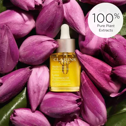 Vista 5 de Clarins Tratamiento de aceite facial de loto Hidrata, tonifica y equilibra la piel Aprieta visiblemente los poros Minimiza las líneas finas