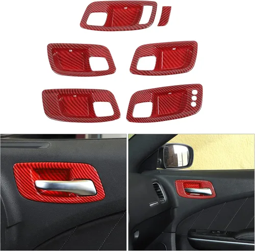 Vista 9 de CheroCar Funda para manija interior de la puerta del cargador para Dodge Charger 2011-2026, para Chrysler 300 300C 2015-2026, 6 piezas ABS negro