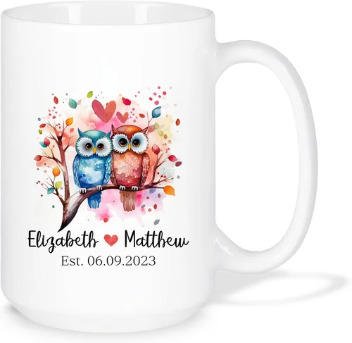 Vista 16 de Taza de café personalizada con diseño de zorro de 11 onzas, 15 onzas, divertida taza de viaje para pareja de zorros, taza de té con nombre y fecha