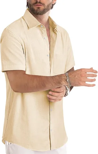 Vista 155 de JMIERR Camisas de vestir a rayas con botones y manga corta para hombre
