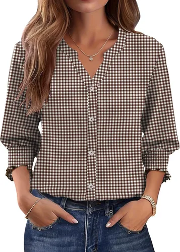 Vista 24 de LOMON Camisas con botones para mujer, manga 3/4, blusas casuales de negocios, blusas de verano 2026