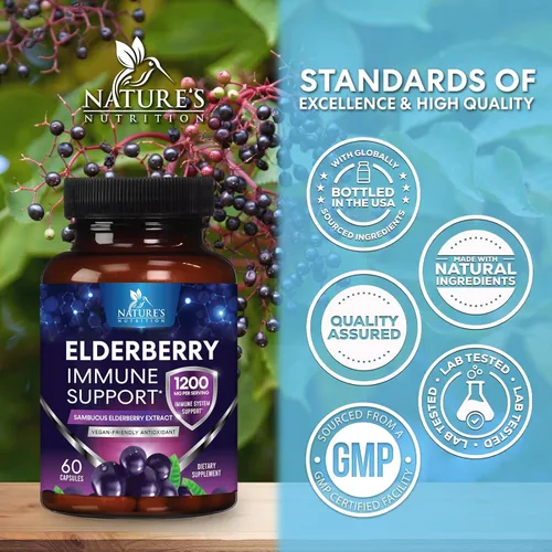 Vista 4 de Extracto de fruta de saúco europeo de 1200 mg por porción cápsulas – Sambucus apoyo inmunológico con extracto concentrado de saúco negro de sambucus