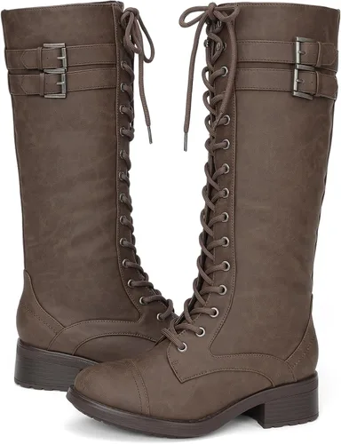 Vista 7 de DREAM PAIRS - Botas de montar de caña alta con acabado de poliuretano para mujer Marrón oscuro