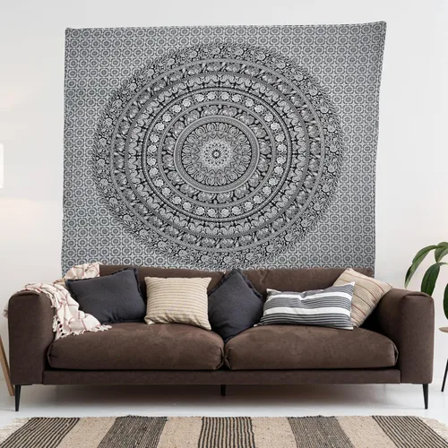 Vista 2 de Craft Trade Tapiz para colgar en la pared con diseño de mandala de algodón indio para decoración estética, bohemio, hippie, sala de estar Blanco