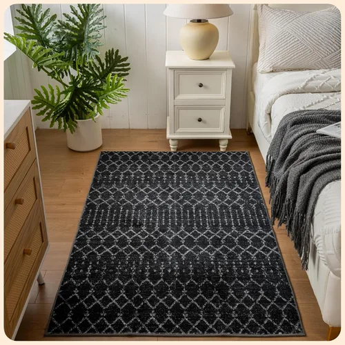Vista 171 de Istana Alfombra larga antideslizante de 2.5 x 8 para el hogar, para pasillo y cocina, lavable, sedosa y suave al tacto, elegante, color azul y marfil
