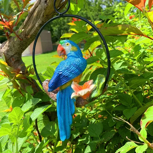 Vista 7 de iRonrain Mini estatuas de jardín, anillo de hierro para colgar, decoración artística, hermosa figura de pájaros oscilantes, adorno para caminos