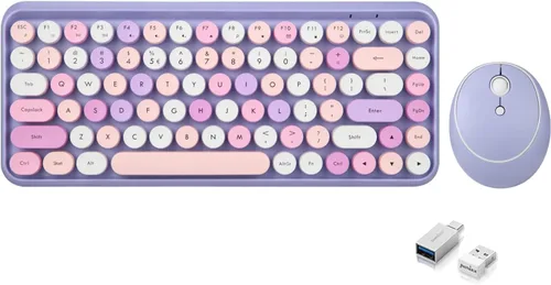Vista 9 de Perixx PERIDUO-713BL Combo de Teclado y Ratón Inalámbrico Mini - Teclas Redondas Retro - Azul Pastel - Diseño de Teclado Inglés de EE. UU. (11909)