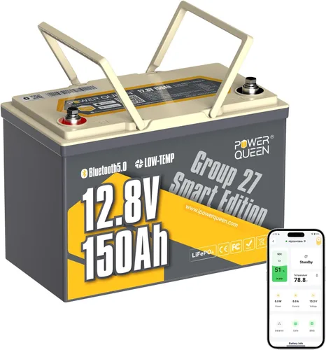 Vista 18 de Power Queen - Batería de litio LiFePO4 de 12 V 100 Ah para RV, marina, remolque Group 24, Bluetooth 5.0, Low-Temp Protection, 6000+ Deep Cycles