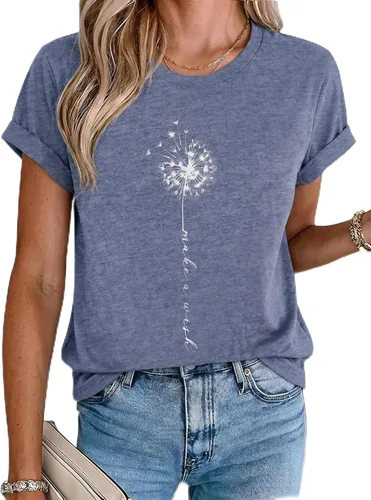 Vista 11 de MaQiYa - Camiseta de verano con estampado de diente de león para mujer, diseño vintage Negro