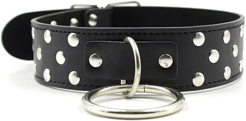 Vista 5 de chenyesun Gargantilla de cuello con correa, piel sintética ajustable gargantilla, anillo tórico punk cuello collar collar collar collar remache