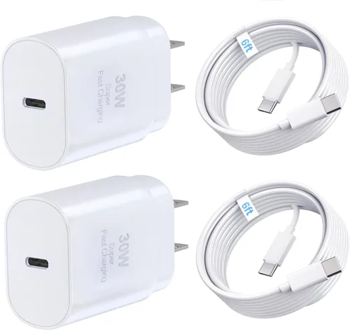 Vista 10 de TT&C - Cargador rápido USB C de 30 W con cables de 10 pies y 6.6 pies para iPhone 17, 16, 15 PD 3.0 Kit de bloque de pared compatible con iPhone