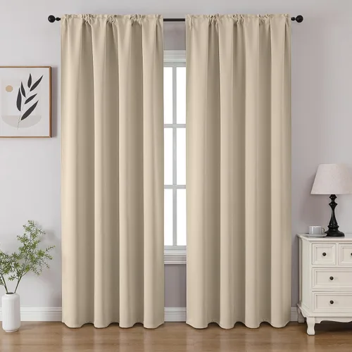 Vista 19 de CUCRAF - Cortinas opacas beige de 45 pulgadas, juego de 2 paneles con bolsillo para barra, cortinas para oscurecer dormitorios y sala de estar