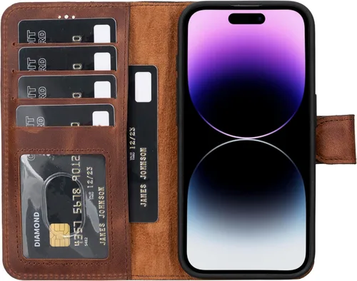 Vista 67 de HARDISTON Funda de piel auténtica hecha a mano compatible con iPhone 11 Pro de 5.8 pulgadas, funda magnética desmontable con tarjeteros - bordes
