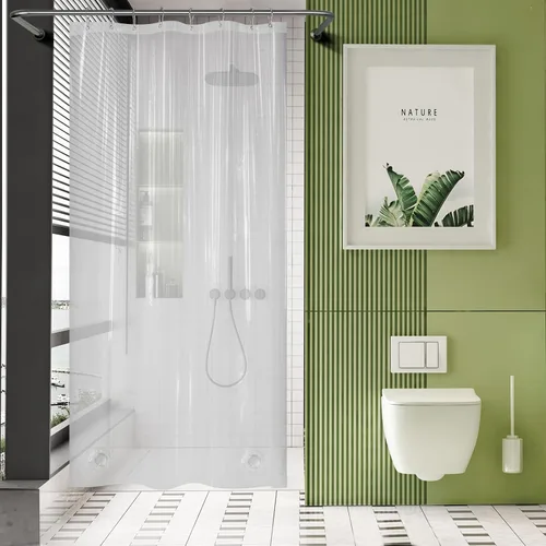 Vista 50 de AmazerBath Cortina de ducha larga de 36 x 84 pulgadas, cortina de ducha transparente de PEVA grueso resistente, cortina estrecha con 2 piedras