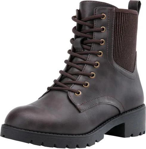 Vista 15 de Vepose Botines de combate con cordones para mujer con cremallera y suela de Negro