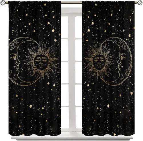 Vista 7 de Cortina de arte NC Sol, Luna y Estrellas Decoración Interior 42x45in