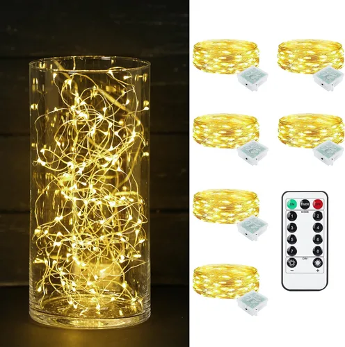 Vista 35 de Paquete de 6 luces de hadas a pilas con temporizador remoto, 8 modos de iluminación, 7 pies, 20 luces LED impermeables para Halloween, Navidad