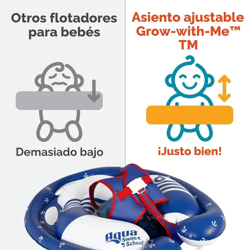 Vista 4 de SwimSchool Freestyle - Flotador de piscina para bebé con múltiples posiciones, asiento de seguridad ajustable, natación libre, doble cámara de aire