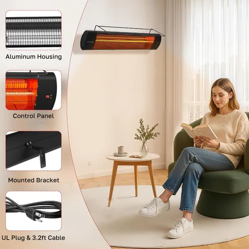 Vista 6 de ThermoMate Calentador Infrarrojo de Patio para Exteriores con Trípode, Eléctrico 1500W IP65 Impermeable con Control Remoto, 3 Niveles de Calefacción