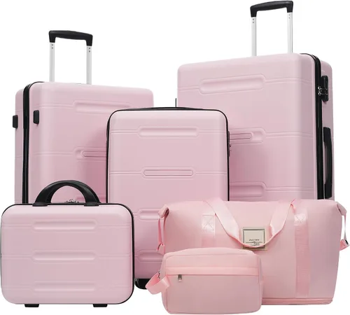 Vista 133 de Merax 3 piezas expandible ABS Hardshell equipaje Sets Spinner Wheel Maleta TSA Lock Suit Case, Apertura frontal negra, Juego de 2 piezas, Maleta