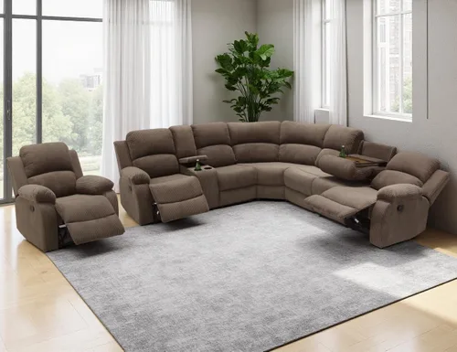 Vista 53 de Juego de sofá seccional reclinable manual, juegos de muebles de sala de estar, sofá seccional en forma de L y 2 sillas, cómodo sofá reclinable