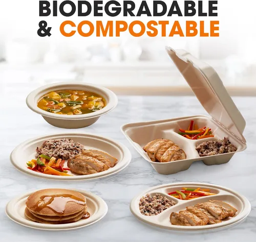 Vista 7 de Cheer Collection 8x8 Compostable Takeout Containers (50 pack) - Eco Friendly Microwavable Clamshell Containers Biodegradable Food Containers for