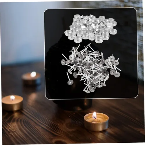 Vista 4 de EXCEART Juego de 100 velas de aluminio para decoración de velas, contenedor de caja de aperitivos, kits de adornos caseros, estuche de mecha