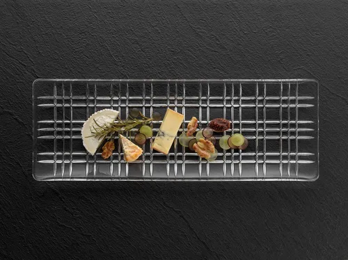 Vista 3 de Nachtmann - Plato rectangular cuadrado de 16.5 pulgadas, plato de vidrio con diseño geométrico lineal para una estética elegante, cristalería
