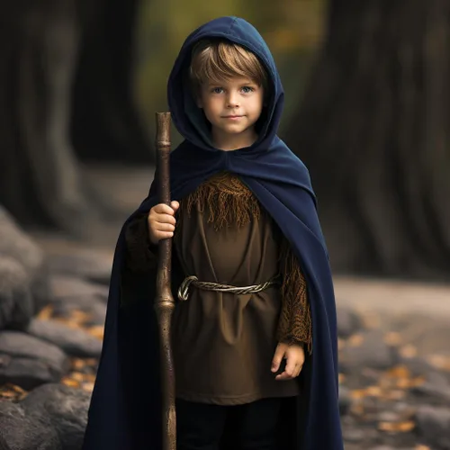 Vista 2 de HOMELEX Disfraz renacentista para niños Capa medieval con capucha para Halloween, guardabosques, mago, elfo, bata con capucha