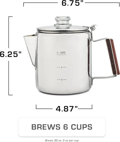 Vista 3 de COLETTI Cafetera percoladora Bozeman — SIN aluminio ni plástico [6 tazas]