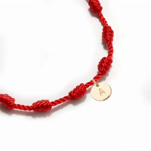 Vista 4 de Pulsera de letras iniciales trenzadas con 7 nudos, moneda, pulsera con nombre personalizado para mujeres y hombres, regalo de cumpleaños