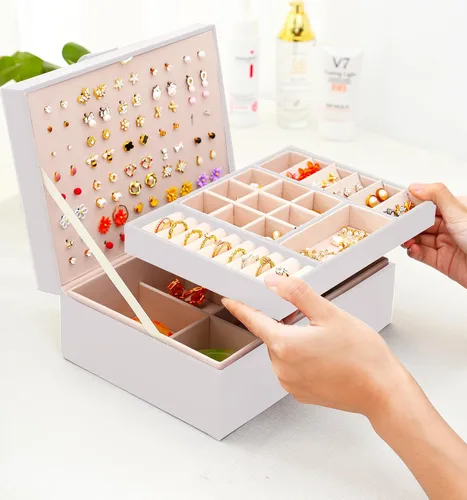 Vista 9 de Joyero para aretes para niñas, collares, anillos, caja organizadora de aretes para niñas, caja organizadora de aretes, caja organizadora de joyas