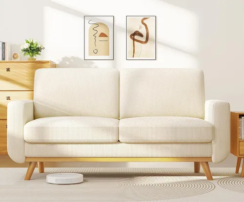 Vista 23 de Vesgantti Sofá modular en forma de U de 119 pulgadas, sofá modular de pana con asiento profundo y soporte de resortes, sofá convertible con 2 Beige