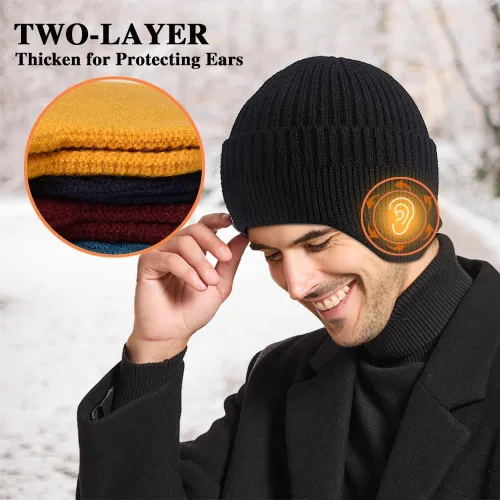Vista 4 de 2 gorros de invierno con orejeras para hombres y mujeres, gorro grueso de punto cálido
