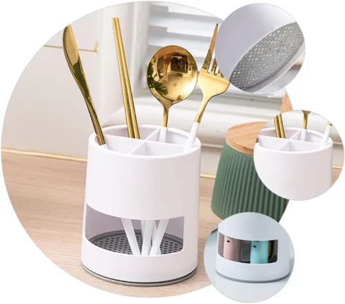Vista 2 de SHOWERORO Soporte para palillos, almacenamiento de drenaje, caja de palillos, estante ventilado, organizador de escritorio de cocina y baño