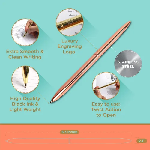 Vista 3 de Oriday Juego de 4 bolígrafos elegantes y delgados para planificar, bolígrafo de metal con tinta negra en una caja de regalo para mujeres, bodas