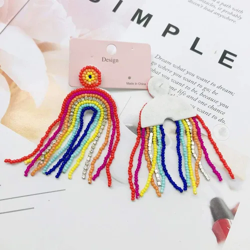 Vista 5 de Aretes colgantes con cuentas de arcoíris y borlas, regalo para mujer
