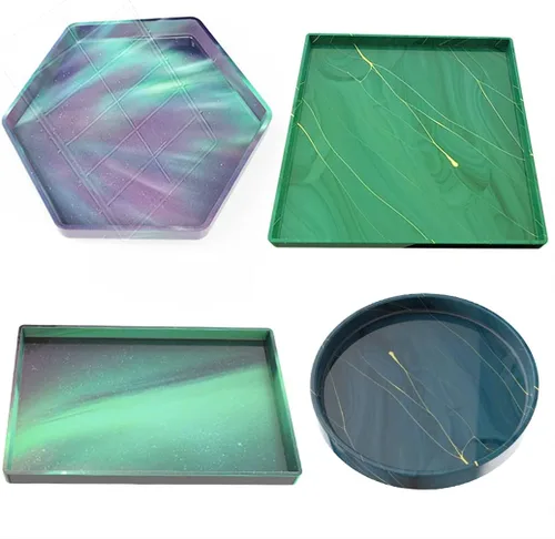 Vista 4 de Rolin Roly Moldes rectangulares grandes de resina para bandeja de silicona, molde de fundición, molde de epoxi para plato de bricolaje, soporte