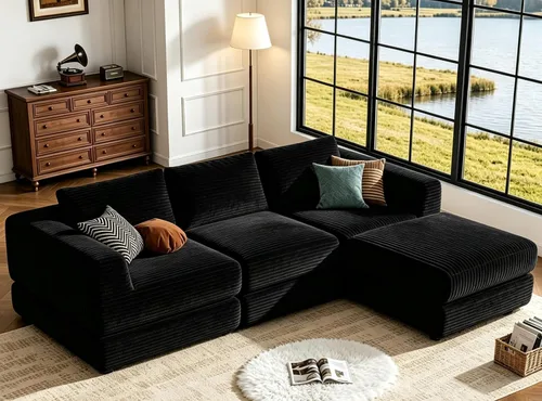 Vista 8 de Sofá modular sin hueso en forma de L, sofá cama convertible con 3 almohadas, no requiere montaje, ahorro de espacio para apartamento pequeño Verde