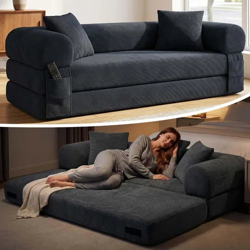 Vista 11 de Anwick Sofá cama convertible sin hueso de 80 pulgadas, sofá cama 3 en 1, tamaño Queen para sala de estar, estudio, apartamento, pana, espuma