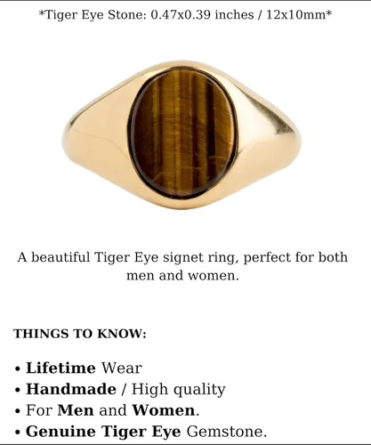 Vista 6 de DANELIAN Anillo ovalado de ojo de tigre, anillo plano dorado con ojo de tigre, Oro, Ojo de tigre